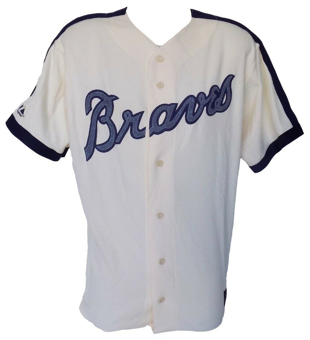 Sports Integrity 16018 Atlanta Braves Majestic Cooperstown Collection Cream Jersey - 2XL