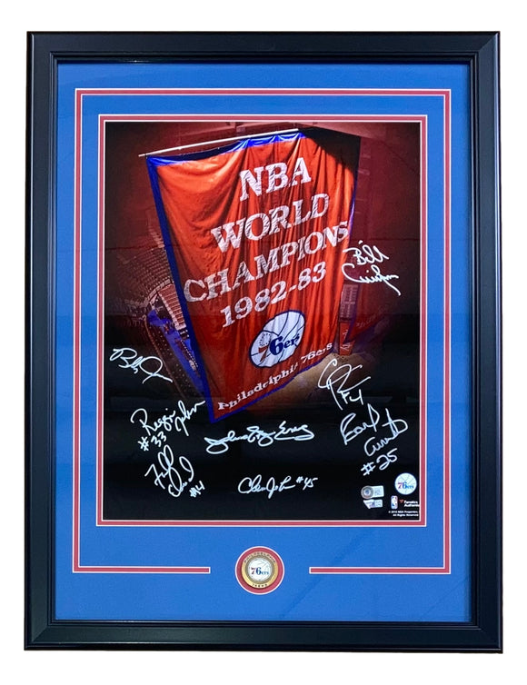 1983 Philadelphia 76ers Signed Framed 16x20 Photo Julius Erving & More BAS COA Sports Integrity