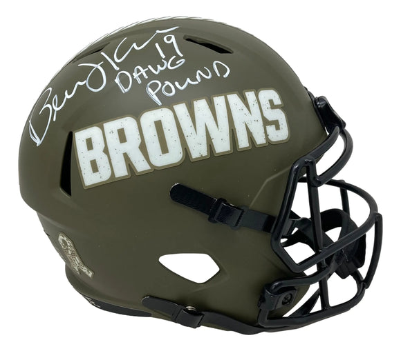 Bernie Kosar Signed Browns FS Salute Service Speed Rep Helmet Dawg Pound BAS 935 Sports Integrity