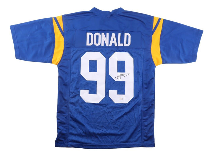 Aaron Donald Los Angeles Signed Blue Football Jersey JSA QR