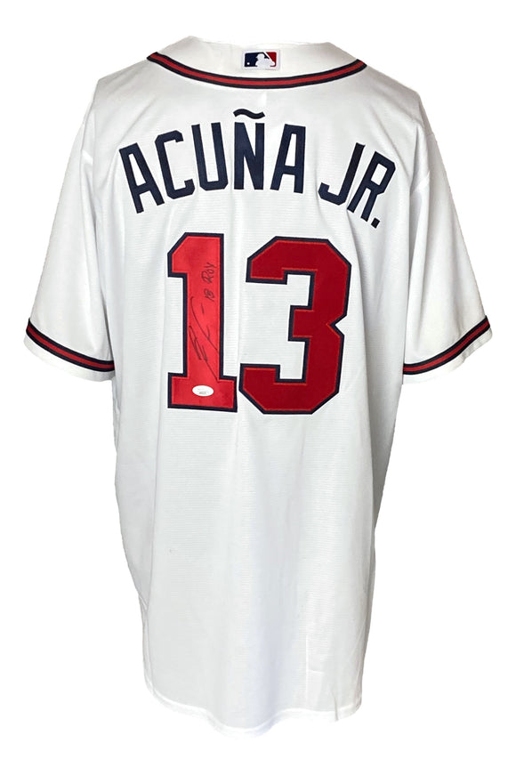 Ronald Acuna Jr. Signed In Black Braves White Nike Baseball Jersey 18 ROY JSA