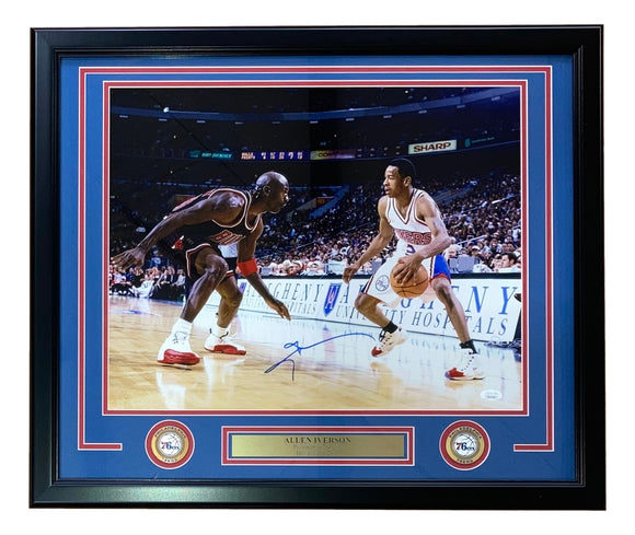 Allen Iverson Signed Framed 16x20 76ers vs Michael Jordan Photo JSA ITP Sports Integrity