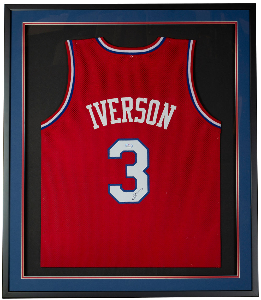 Allen Iverson Signed Framed Custom Red Basketball Jersey PSA Itp