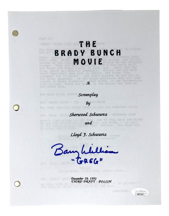 Barry Williams Signed The Brady Bunch Movie Script Greg Inscribed JSA Sports Integrity