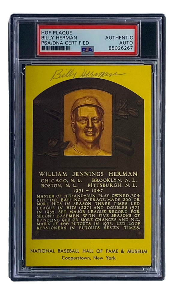 Billy Herman Signed 4x6 Chicago Cubs HOF Plaque Card PSA/DNA 85026267 Sports Integrity