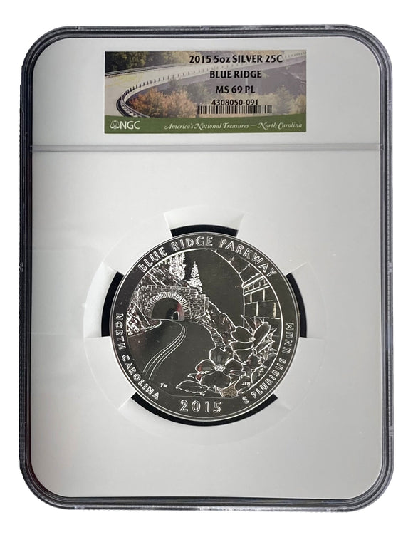 2015 Blue Ridge MS69PL 5oz Silver 25C Coin NGC 4308050-091 Sports Integrity