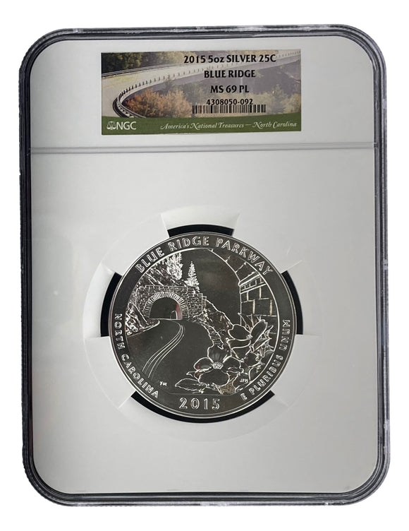 2015 Blue Ridge MS69PL 5oz Silver 25C Coin NGC 4308050-092 Sports Integrity