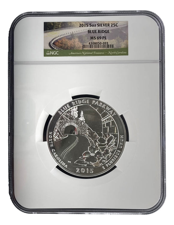 2015 Blue Ridge MS69PL 5oz Silver 25C Coin NGC 4308050-093 Sports Integrity