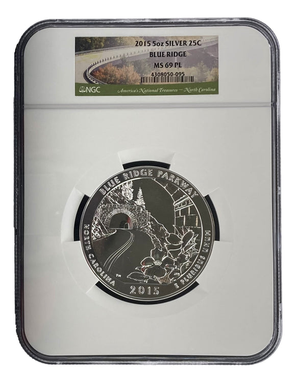 2015 Blue Ridge MS69PL 5oz Silver 25C Coin NGC 4308050-095 Sports Integrity