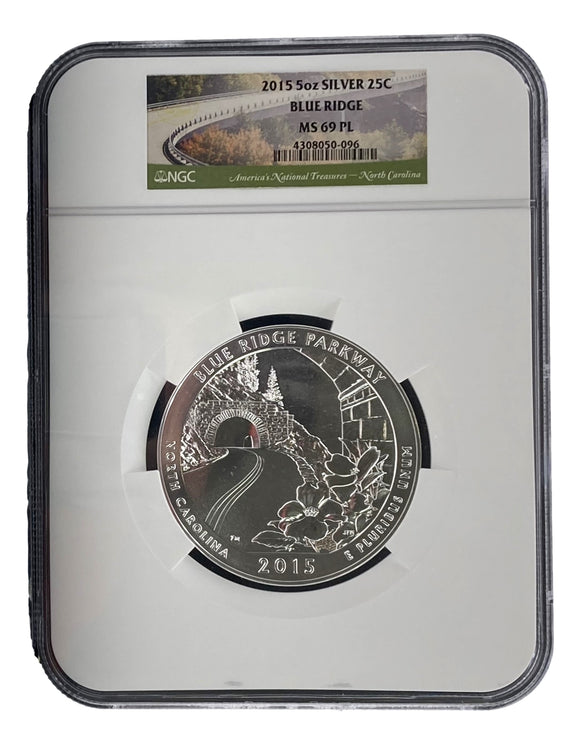 2015 Blue Ridge MS69PL 5oz Silver 25C Coin NGC 4308050-096 Sports Integrity