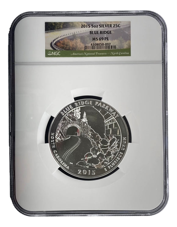 2015 Blue Ridge MS69PL 5oz Silver 25C Coin NGC 4308050-097 Sports Integrity