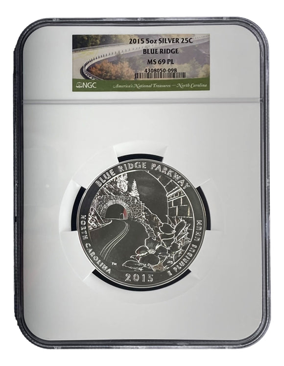 2015 Blue Ridge MS69PL 5oz Silver 25C Coin NGC 4308050-098 Sports Integrity