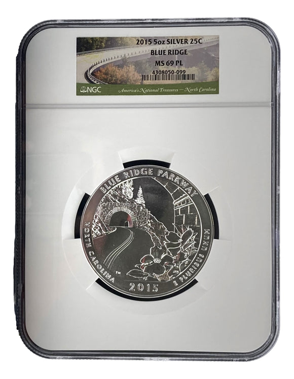 2015 Blue Ridge MS69PL 5oz Silver 25C Coin NGC 4308050-099 Sports Integrity