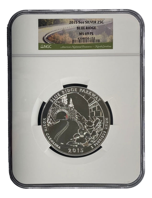 2015 Blue Ridge MS69PL 5oz Silver 25C Coin NGC 4308050-152 Sports Integrity