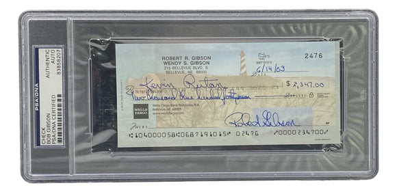 Bob Gibson St. Louis Cardinals Signed Slabbed Personal Bank Check #2476 PSA/DNA Sports Integrity