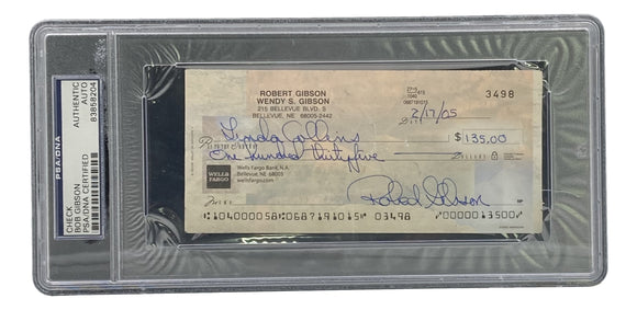 Bob Gibson St. Louis Cardinals Signed Slabbed Personal Bank Check #3498 PSA/DNA Sports Integrity