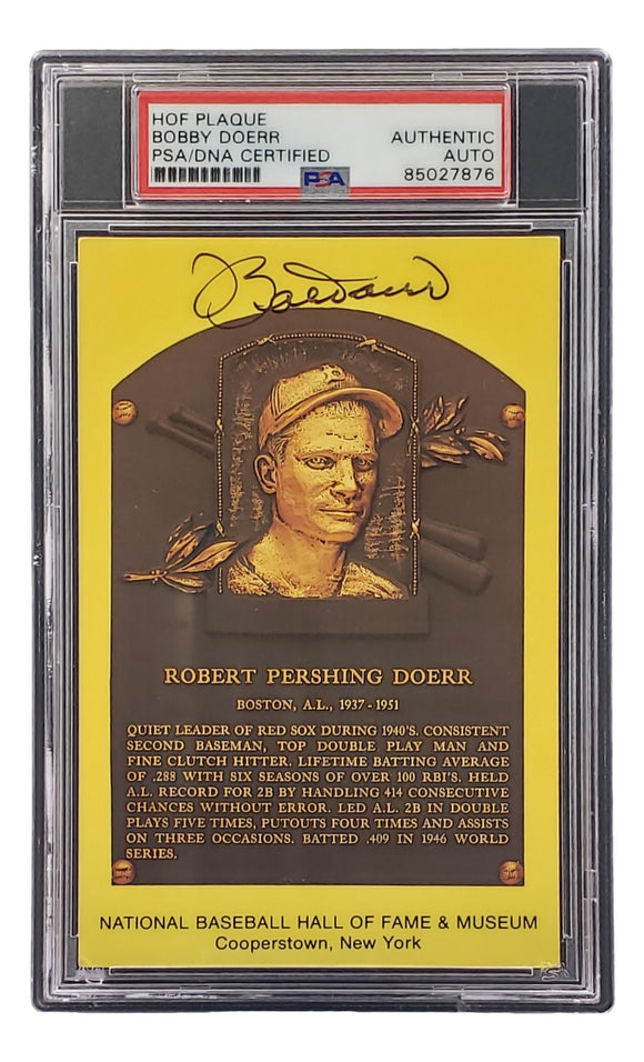 Bobby Doerr Signed 4x6 Boston Red Sox HOF Plaque Card PSA/DNA 85027876 Sports Integrity