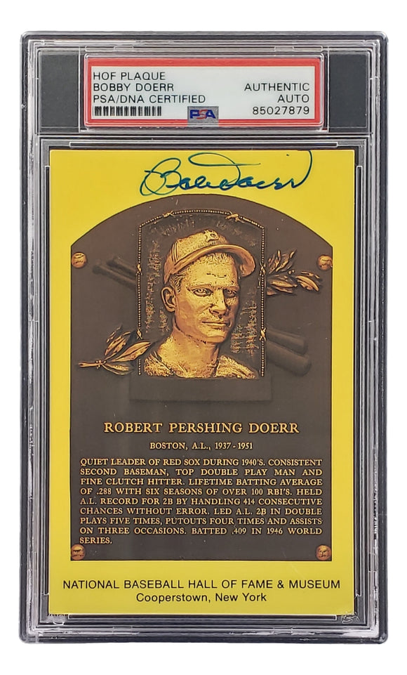 Bobby Doerr Signed 4x6 Boston Red Sox HOF Plaque Card PSA/DNA 85027879 Sports Integrity