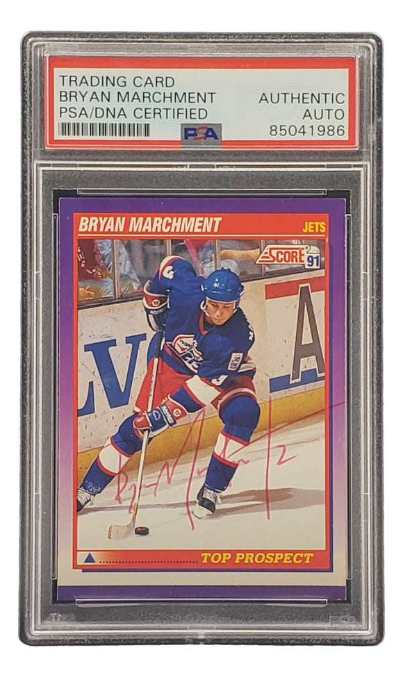 Bryan Marchment Signed 1991 Score #314 Winnipeg Jets Hockey Card PSA/DNA Sports Integrity