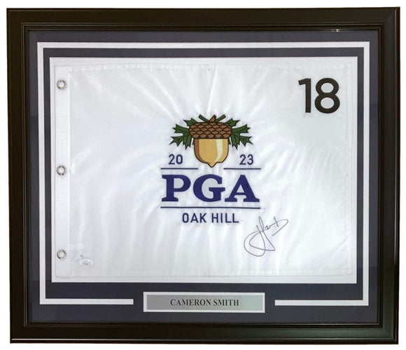 Cameron Smith Signed Framed 2023 PGA Oak Hill White Golf Flag JSA