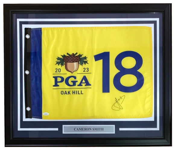 Cameron Smith Signed Framed 2023 PGA Oak Hill Yellow Golf Flag JSA