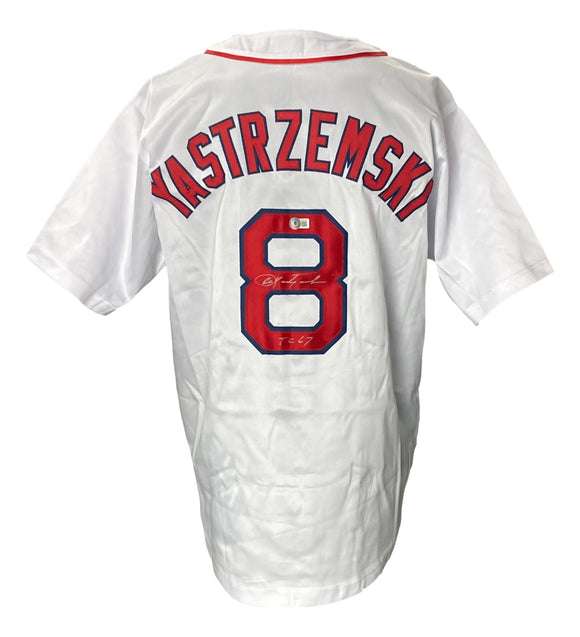 Carl Yastrzemski Signed Custom White Pro-Style Baseball Jersey TC 67 BAS Sports Integrity