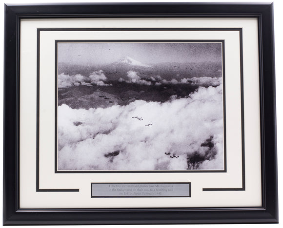 Fifty Two Carrier-Based Planes Pass Mt. Fujiyama Framed Navy 11x14 WWII Photo Sports Integrity
