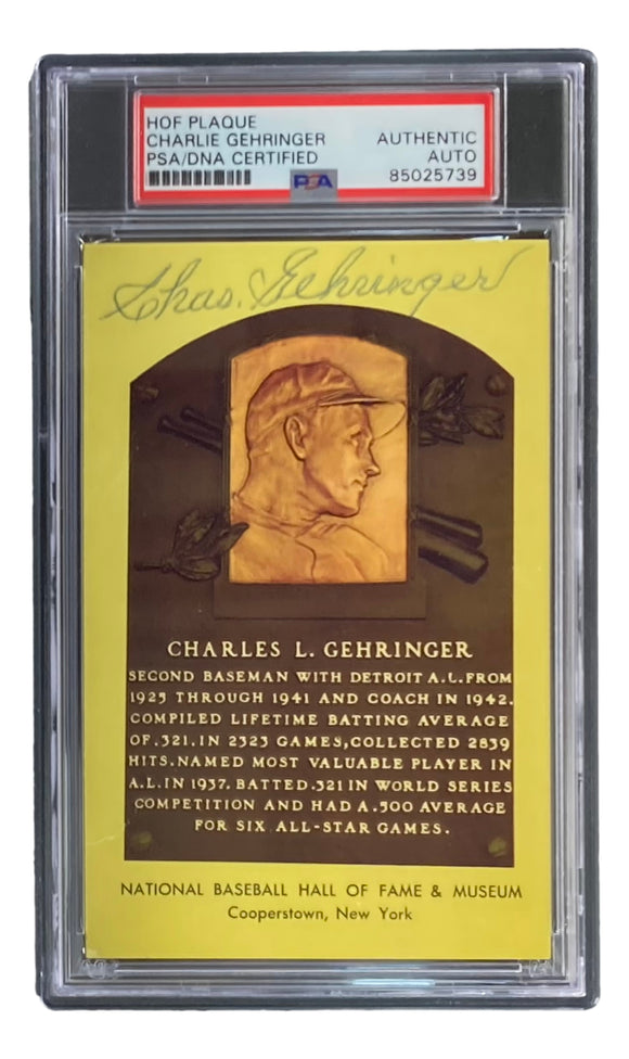 Charlie Gehringer Signed 4x6 Detroit Tigers HOF Plaque Card PSA/DNA 85025739 Sports Integrity