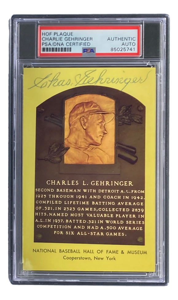 Charlie Gehringer Signed 4x6 Detroit Tigers HOF Plaque Card PSA/DNA 85025741 Sports Integrity