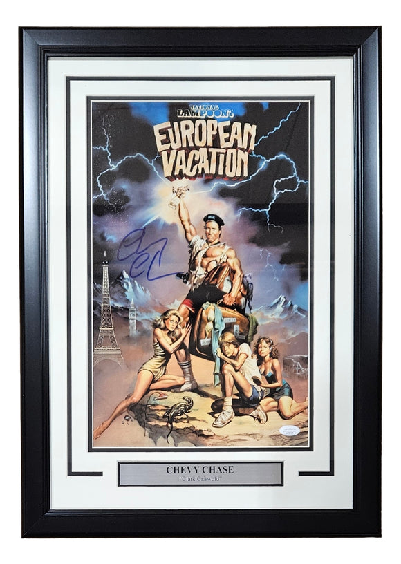Chevy Chase Signed In Blue Framed 11x17 European Vacation Photo JSA Hologram Sports Integrity