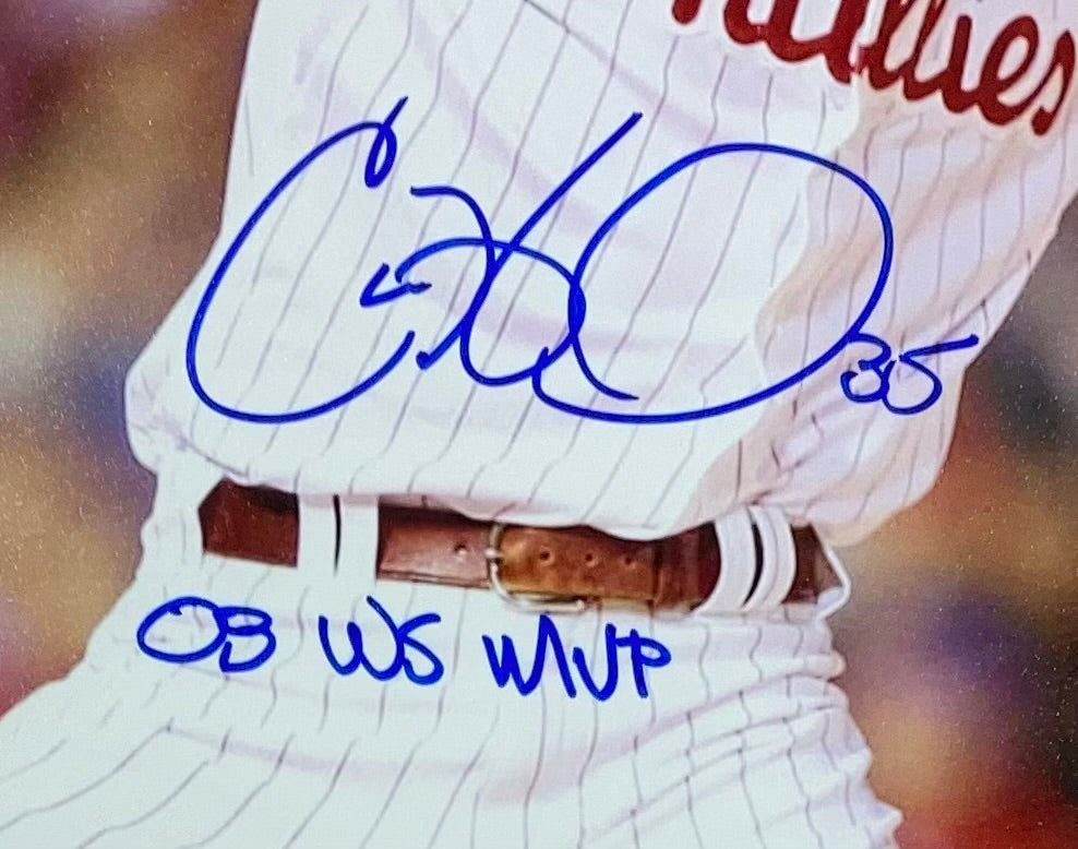 Cole Hamels Signed Framed 16x20 Phillies Photo 08 WS MVP Inscribed BAS Itp