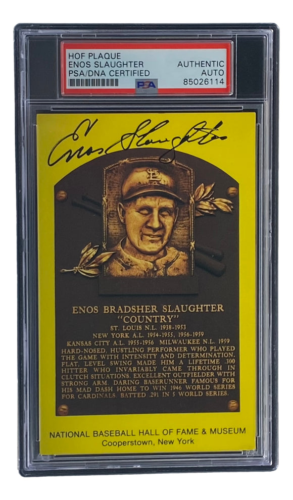 Enos Slaughter Signed 4x6 St Louis Cardinals HOF Plaque Card PSA/DNA 85026114 Sports Integrity
