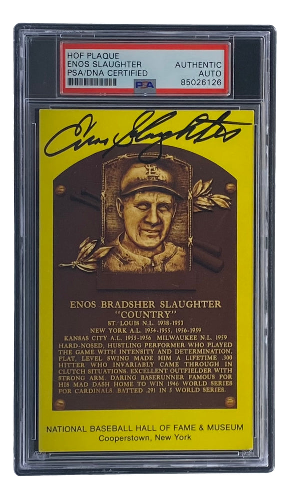Enos Slaughter Signed 4x6 St Louis Cardinals HOF Plaque Card PSA/DNA 85026126 Sports Integrity