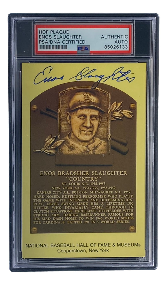 Enos Slaughter Signed 4x6 St Louis Cardinals HOF Plaque Card PSA/DNA 85026133 Sports Integrity
