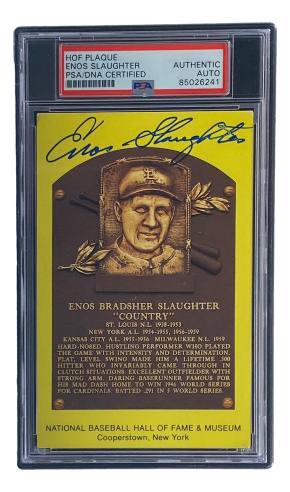 Enos Slaughter Signed 4x6 St Louis Cardinals HOF Plaque Card PSA/DNA 85026241 Sports Integrity