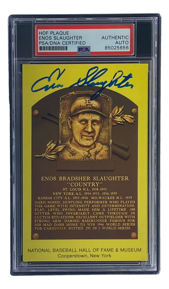 Enos Slaughter Signed 4x6 St Louis Cardinals HOF Plaque Card PSA/DNA 85025656 Sports Integrity