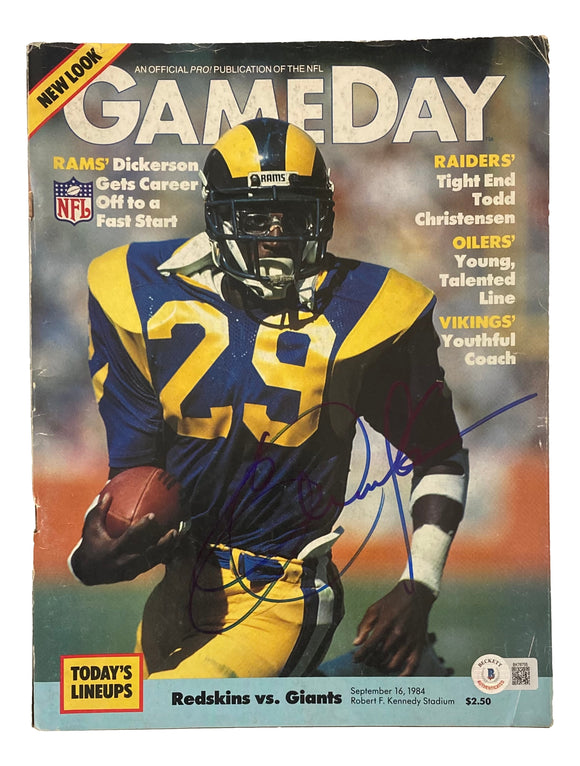Eric Dickerson Signed Los Angeles Rams 1984 NFL GameDay Magazine BAS Sports Integrity