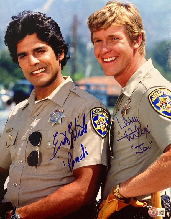 Erik Estrada Larry Wilcox Signed 11x14 CHIPS Photo Inscribed BAS ITP Sports Integrity
