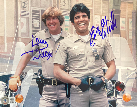 Erik Estrada Larry Wilcox Signed 8x10 CHIPS Laughing Photo BAS ITP Sports Integrity