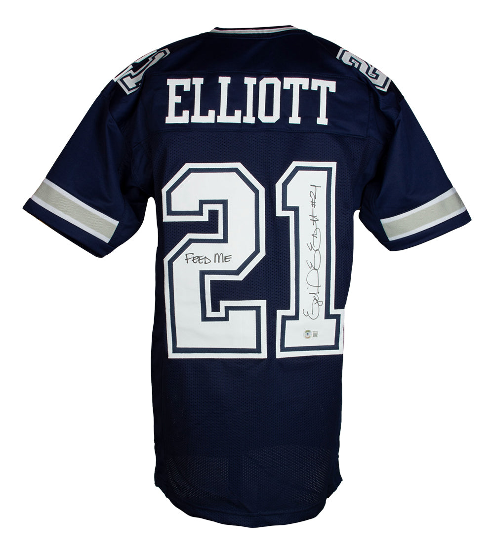 Sports Integrity Ezekiel Elliott Signed Custom Blue Pro Style Football Jersey Feed Me BAS Itp