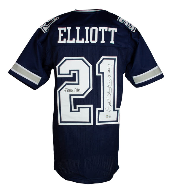 Ezekiel Elliott Signed Custom Blue Pro Style Football Jersey Feed Me BAS ITP