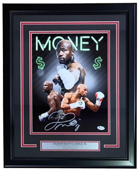 Floyd Mayweather Jr Signed Framed 11x14 Money Collage Photo BAS