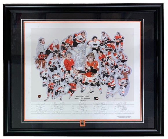 1974-75 Philadelphia Flyers (35) Team Signed Framed 18x30 Lithograph Flyers LOA