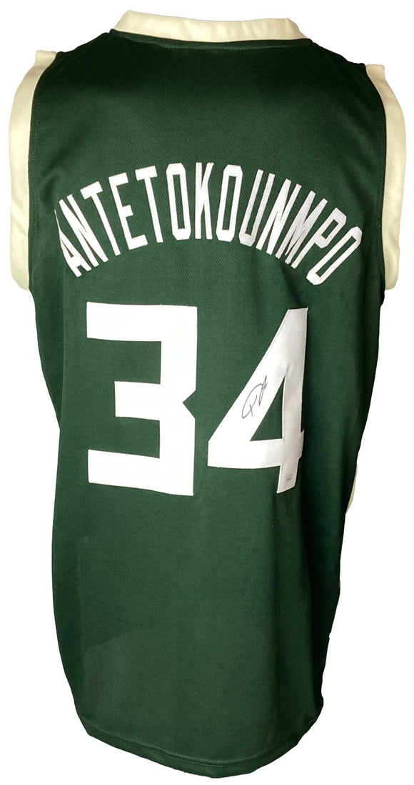 Giannis Antetokounmpo Milwaukee Signed Green Basketball Jersey JSA
