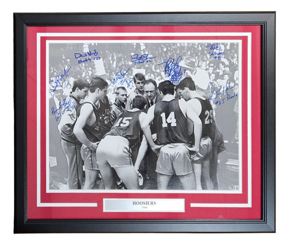 Hoosiers (8) Cast Signed Framed 16x20 Team Huddle Photo BAS Sports Integrity