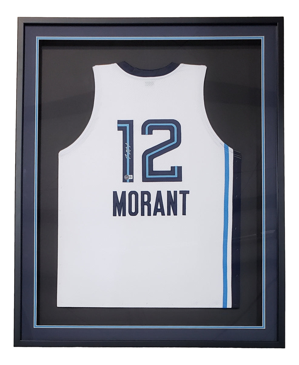 Ja Morant Signed Framed Teal Custom Pro-Style Basketball Jersey