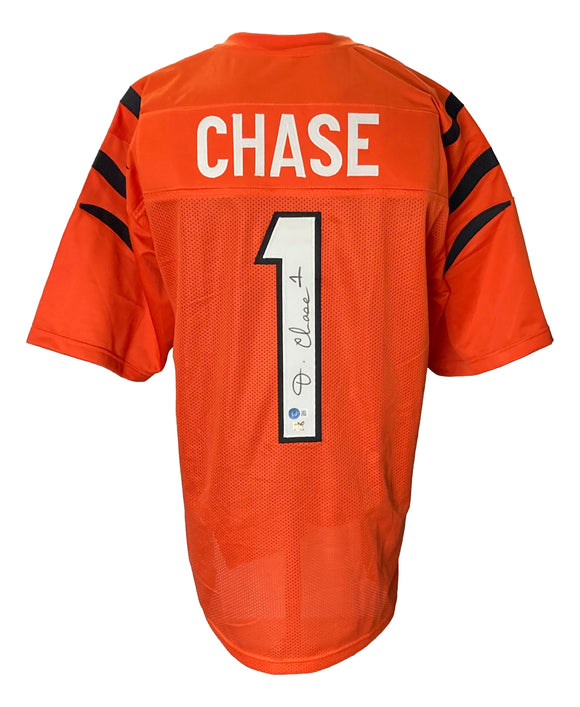 Ja'Marr Chase Signed Custom Orange Stripe Pro-Style Football Jersey BAS ITP Sports Integrity