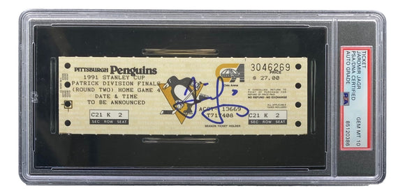 Jaromir Jagr Signed Pittsburgh Penguins 1991 Stanley Cup Ticket PSA/DNA Auto 10