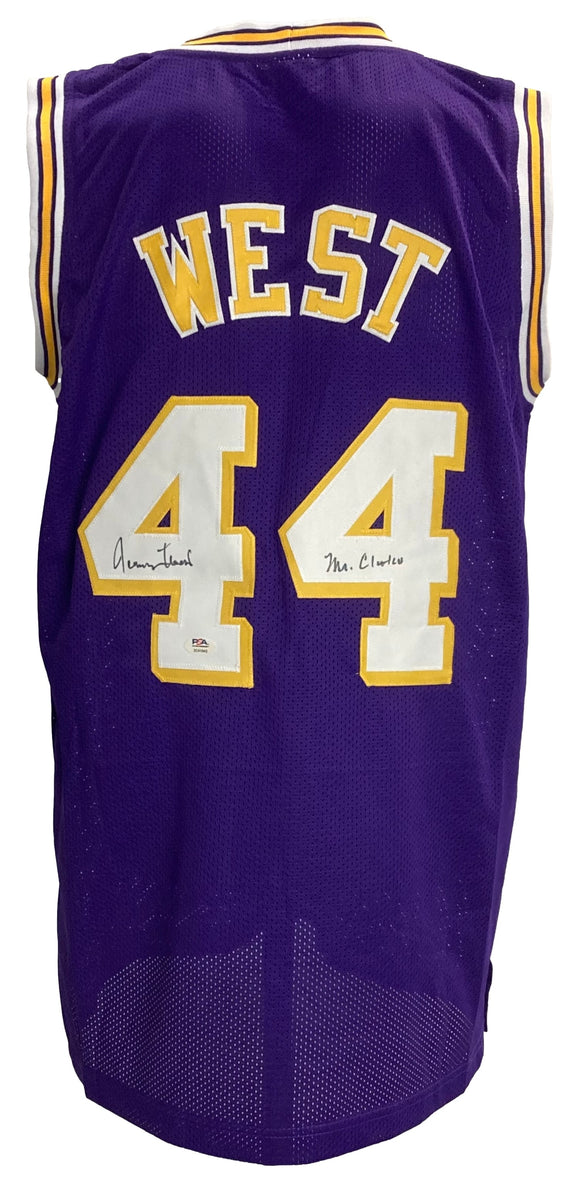 Jerry West Signed Purple Basketball Jersey Mr Clutch Inscribed PSA ITP Sports Integrity