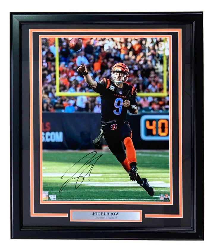Joe Burrow Signed Framed 16x20 Cincinnati Bengals Throw On Run Photo Fanatics